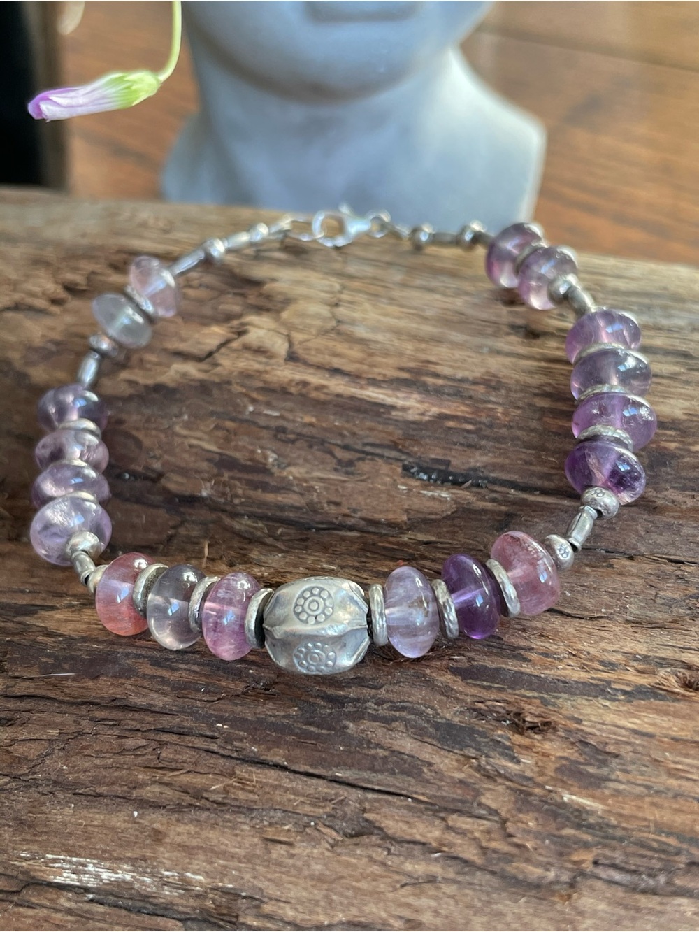 Sterling Bead and Flourite Bracelet - Purple